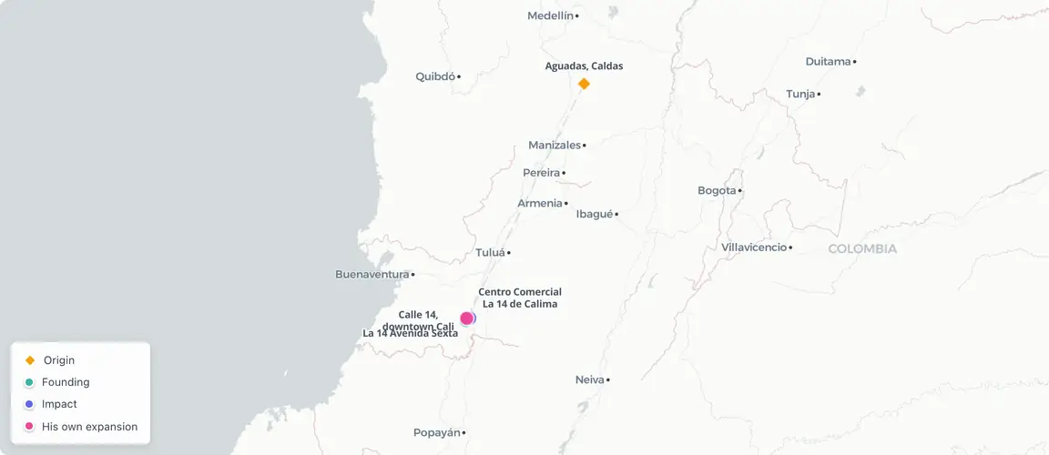 Aguadas to Cali in 1950 — then thirty-two years without ever leaving the city his company served.