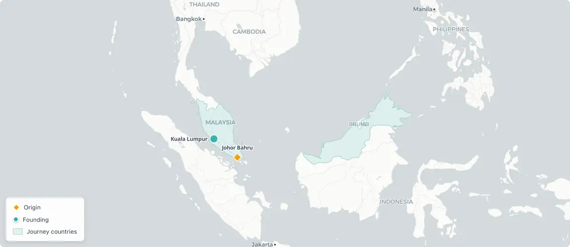 From a Johor Bahru shoplot the banks refused to finance, across 16 countries.