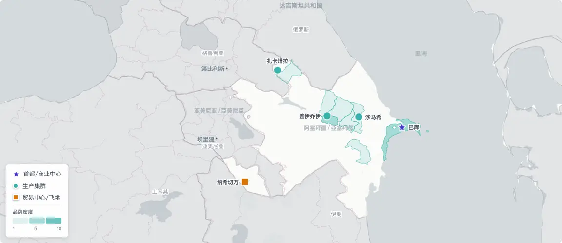 阿塞拜疆的创始人地图呈双层结构——巴库集中了依托石油繁荣建立的大型分销网络总部,地区飞地则留存着一批独立创始人,他们在石油红利与寡头网络之外各自发展。
