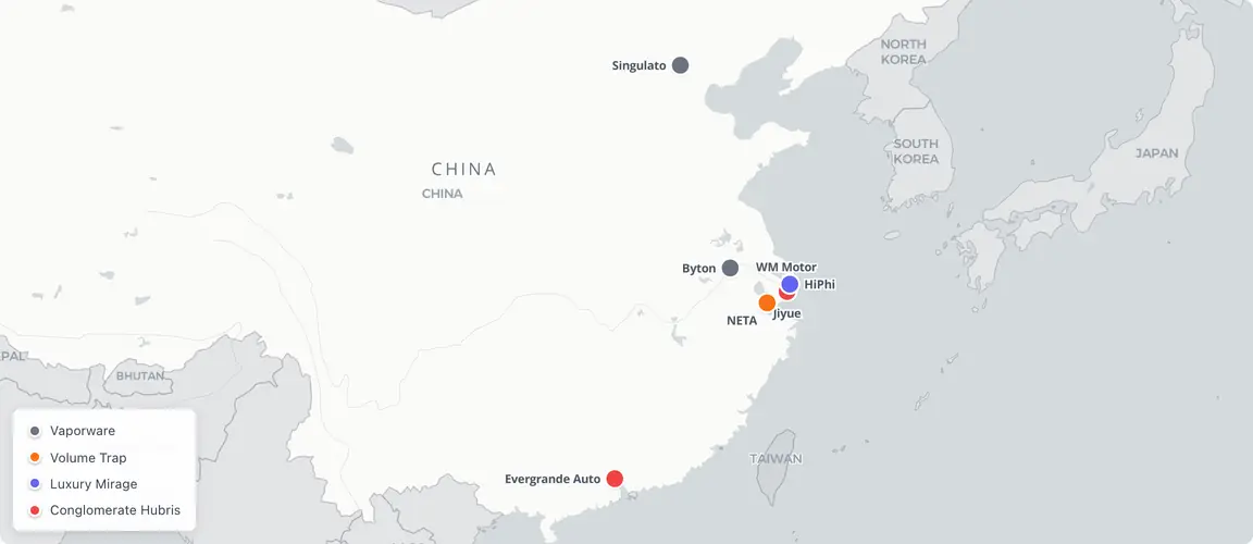Eight failures across seven provinces — collapse dispersed as widely as ambition.