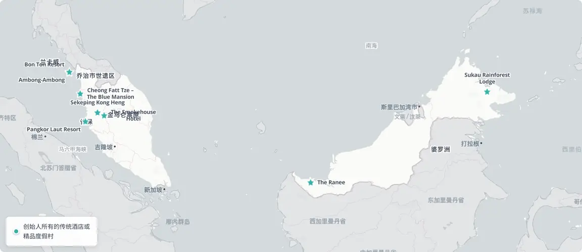 五地分布，从槟城到婆罗洲。