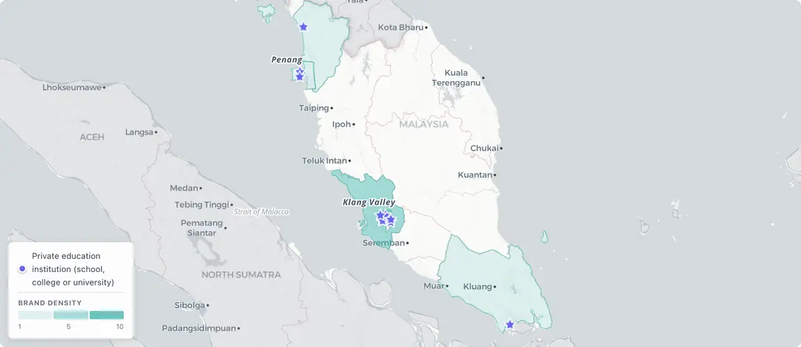 Schools, colleges and universities cluster in one valley — the same families control all three tiers from greater Kuala Lumpur.