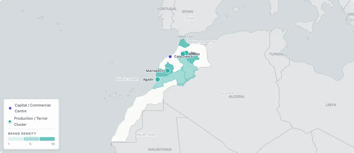 Morocco's founder-owned brands split between two distinct economic geographies — the Casablanca industrial corridor holding privatisation-era food, confectionery, and fashion founders at scale, and the Marrakech–Fès–Agadir artisan-to-premium arc where younger Mohammed VI-era founders are formalising argan, craft, and hospitality brands — with Al Mada's exit from consumer food clearing the Casablanca space for the first time in a generation.