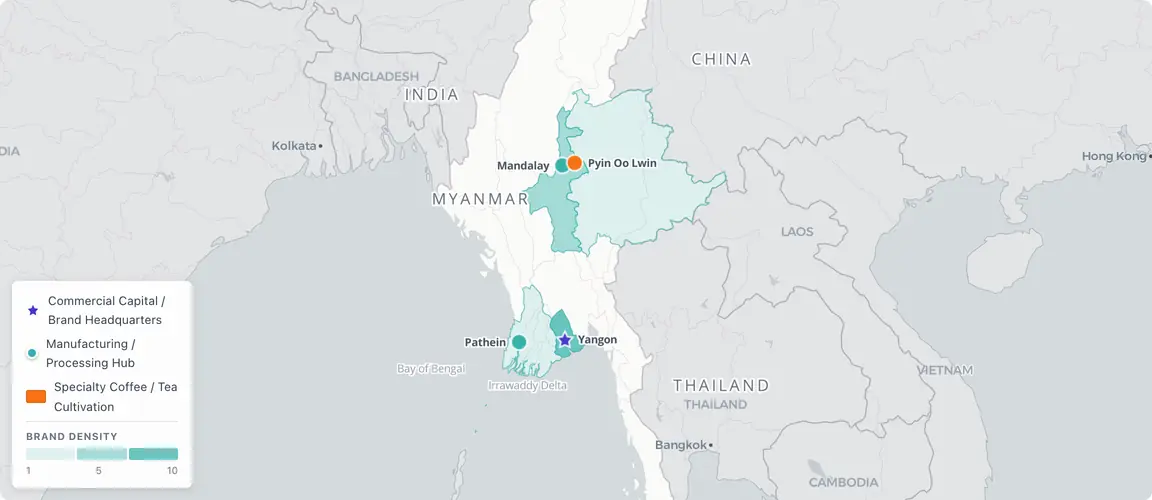 The 1992β2000 SLORC cohort (ages 60β80) clusters in Yangon, Mandalay, and the Ayeyarwady Delta β Myanmar's most urgent succession zone β while the 2011β2019 boom cohort anchors the Shan Plateau specialty coffee zone; two transactions ($1B ThaiBev, $100M Colgate) proved institutional buyers exist, yet no intelligence infrastructure maps the next generation.
