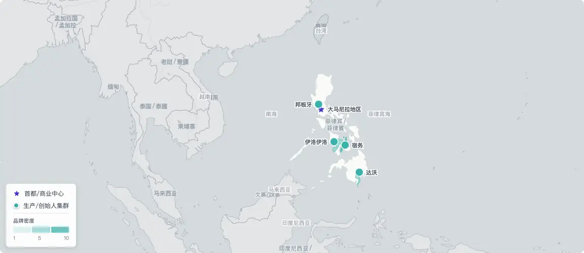 马尼拉都会区汇聚45个品牌；宿务锚定家具与时装出口；邦板牙在皮纳图博火山喷发后重建，跻身“美食之都”——三大集聚均由1997年比索危机深刻塑造。