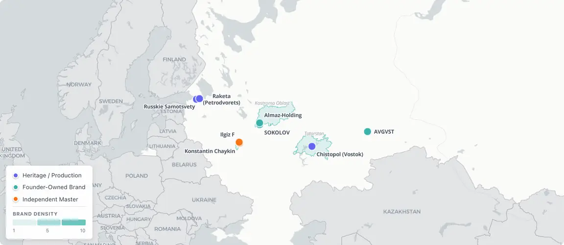 Five regions, not two — Russia's jewelry and watch renaissance is a distributed heritage map.