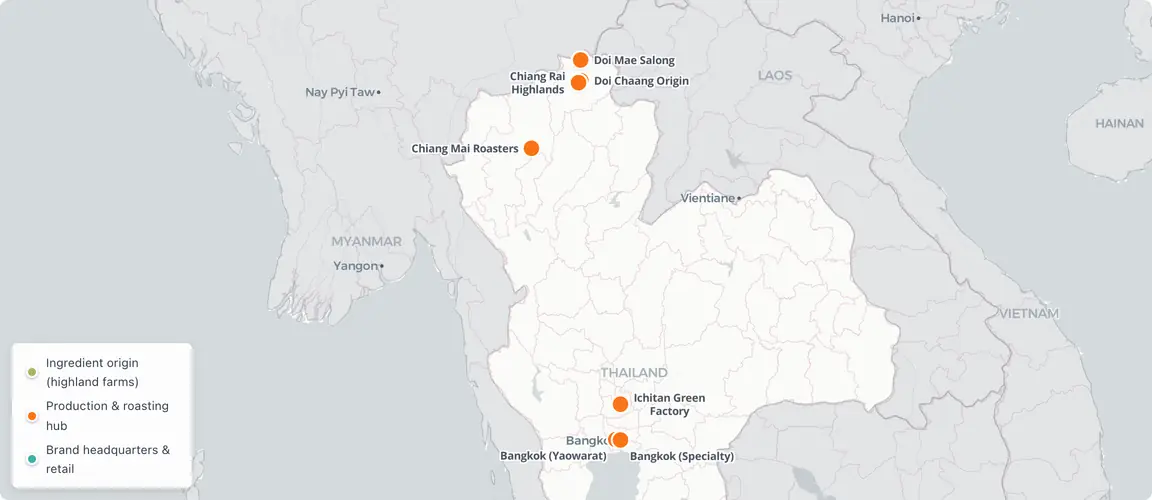 Three stages, 700 kilometres: highland farms in Chiang Rai feed Bangkok brands that have built eight-country export franchises.